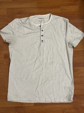 ALMOST GONE* Express White Short-Sleeve Henley with Micro Dot Print